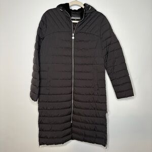 Bernardo Down Full Zip Long Jacket Car Coat With Hood Charcoal Grey Size Medium